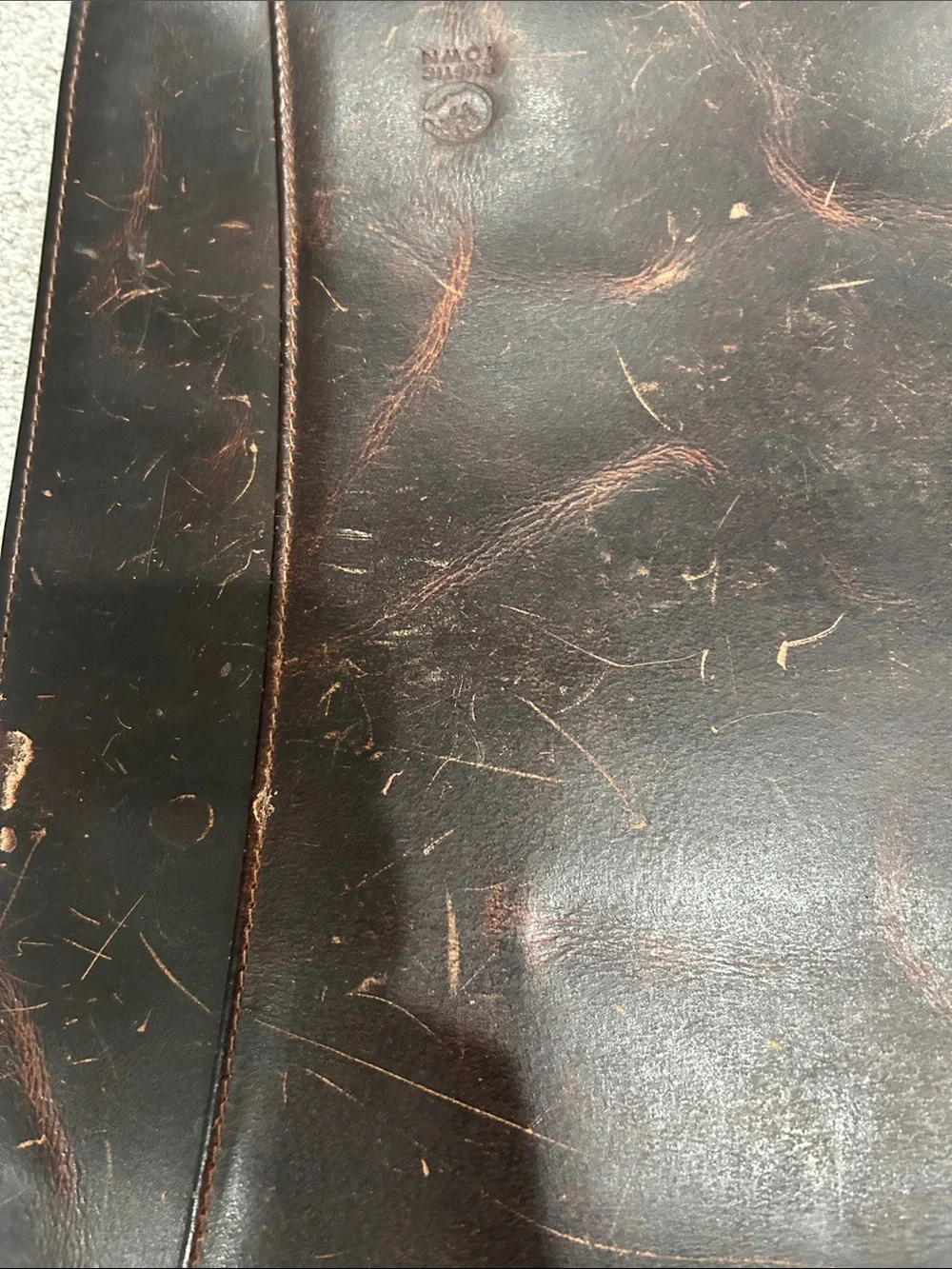Rustic Town Distressed Brown Leather Zip Portfolio Padfolio Organizer